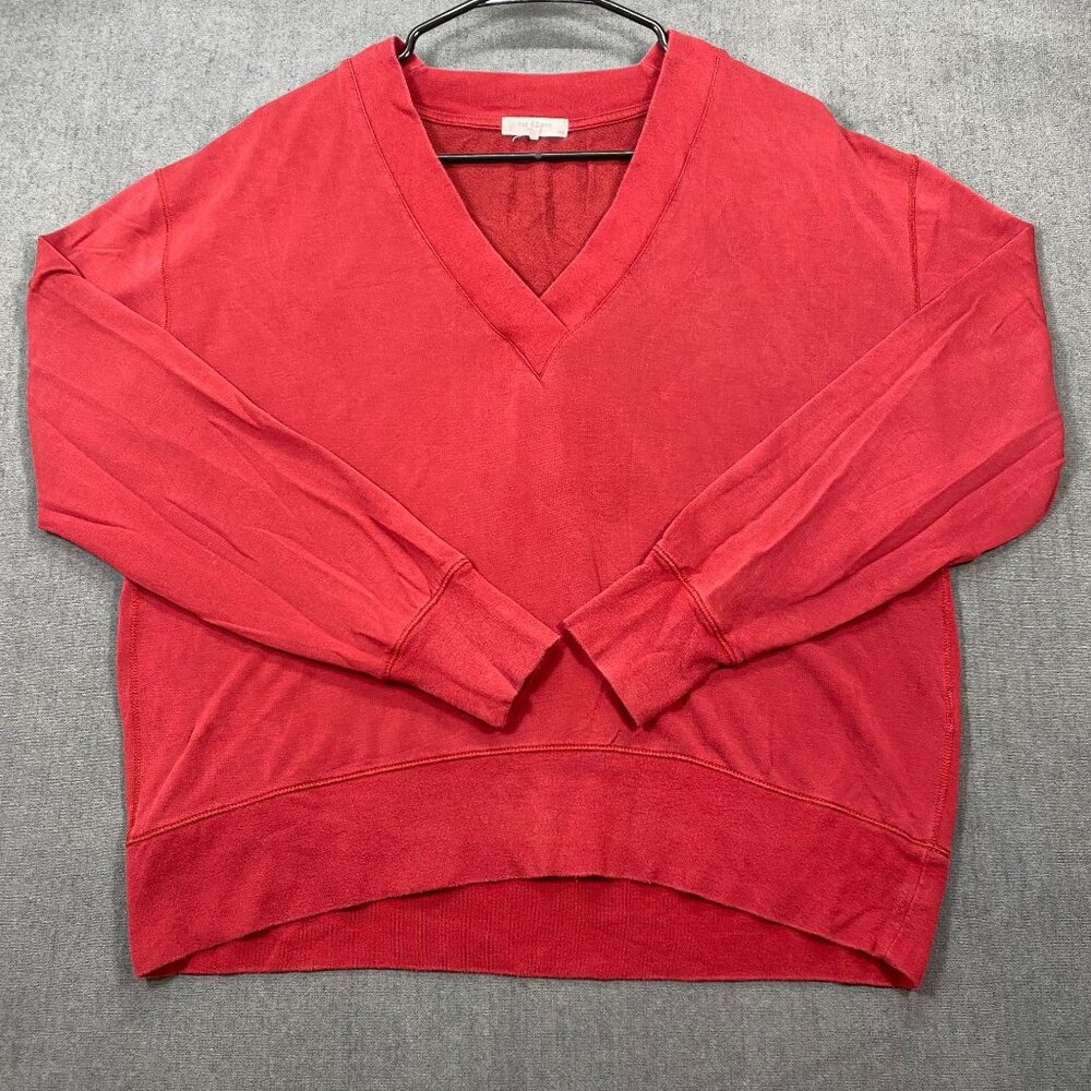 Rag & Bone Womens Red V-Neck Long Sleeve Pullover Sweatshirt Size S Cotton Blend